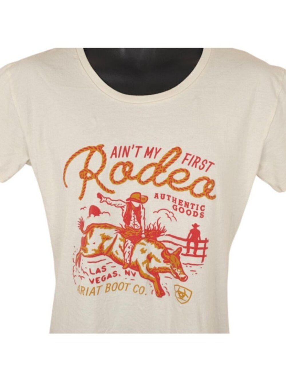 Ariat Boot T Shirt Womens Size Medium Cream Aint My First Rodeo Bull Rider